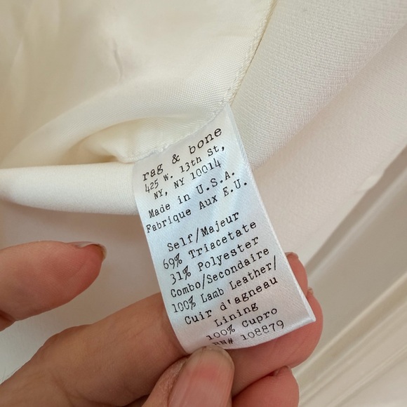 Rag and Bone White Pascal Blazer with Leather Trim on pockets and lapel. Sz 6 - Picture 10 of 14